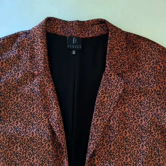 Bobeau Animal Leopard Print Open Front Cuffed Blazer Plus 2X Black Brown Cheetah - Picture 13 of 16